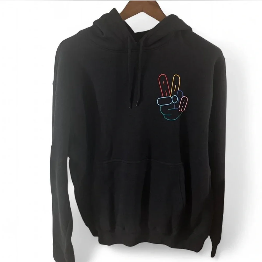 adidas Peace Sign Black Hoodie Sweatshirt Size Men’s Large (NWT)